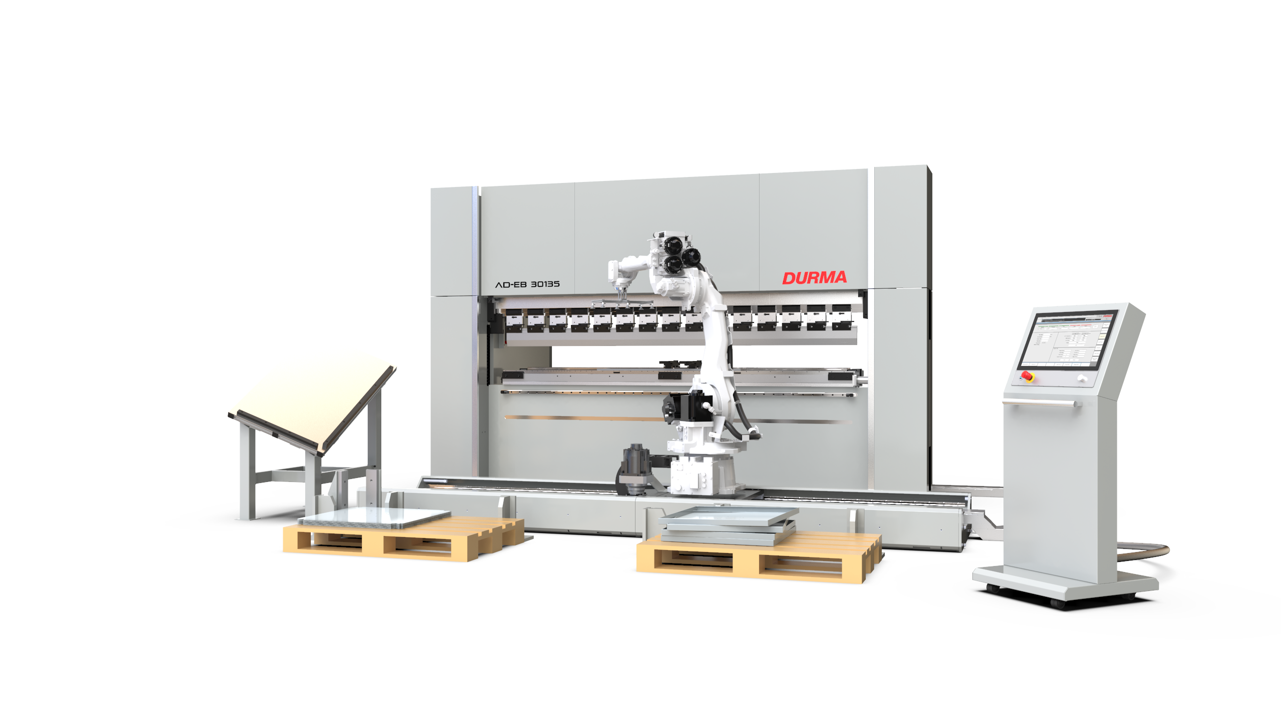 Durma press brake automation system with industrial robotic arm
